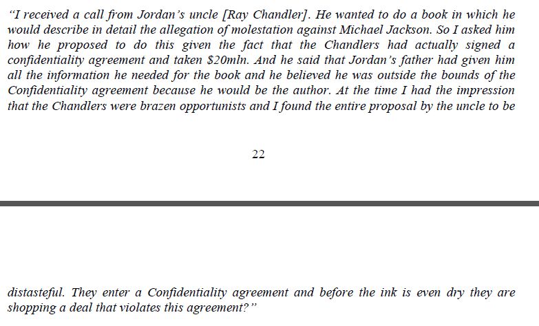 The Chandlers did not seem to be concerned about media spotlight, fan reactions, threats or Jordan not being able to move on with his life, when within days after the settlement, in January 1994, they were shopping a book about the allegations. Publisher Judith Regan: