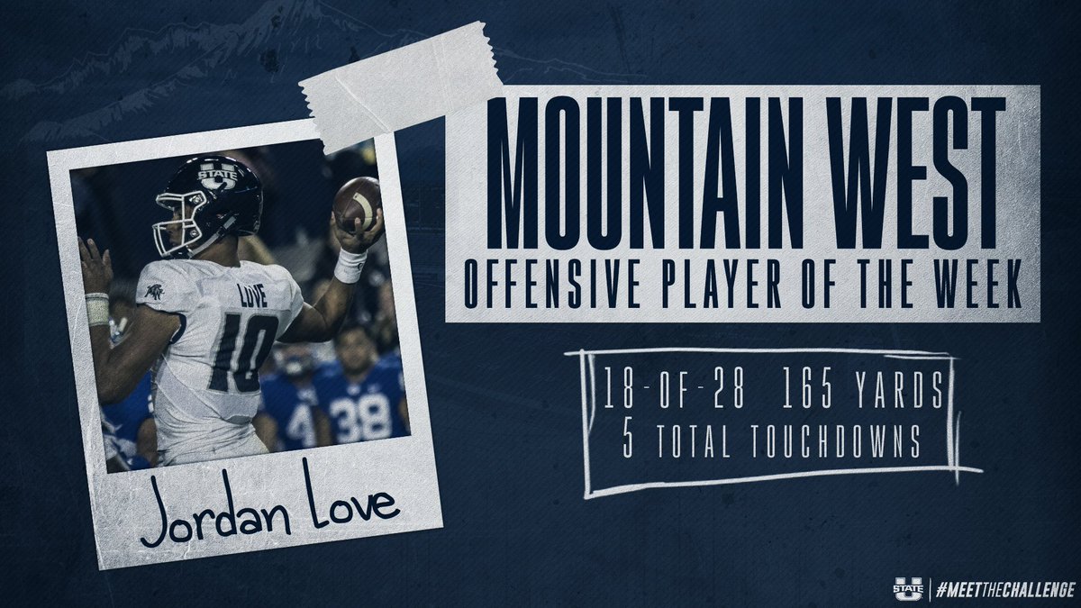 USUFootball's tweet photo. Congrats to @jordan3love on being named @MountainWest Offensive Player of the Week! 

➡️ https://t.co/sHInLfMRRD

#AggiesAllTheWay https://t.co/Mf3cUcnilY