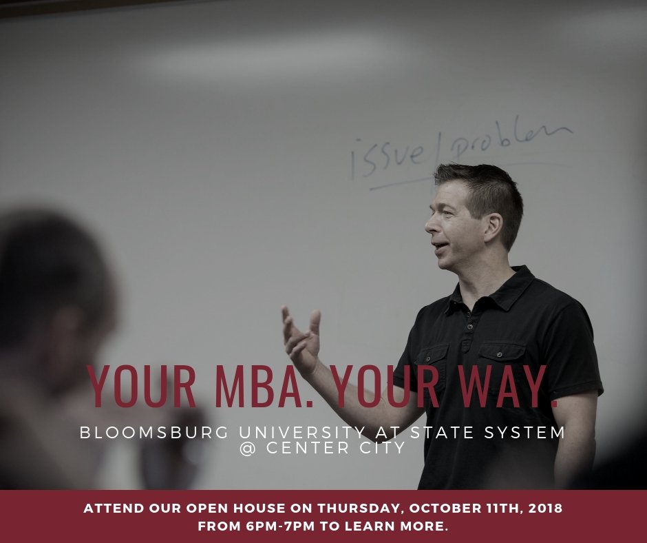 StateSystemPhil's tweet photo. Thinking about getting an MBA? Attend the @BloomsburgU MBA Info Session on Thursday 10/11 from 6pm-7pm to find out how you can finish up in one year! Find them at SS@CC, 701 Market Street Concourse Level in Philly and RSVP by emailing: ckemper@bloomu.edu https://t.co/HnceAGHw7h