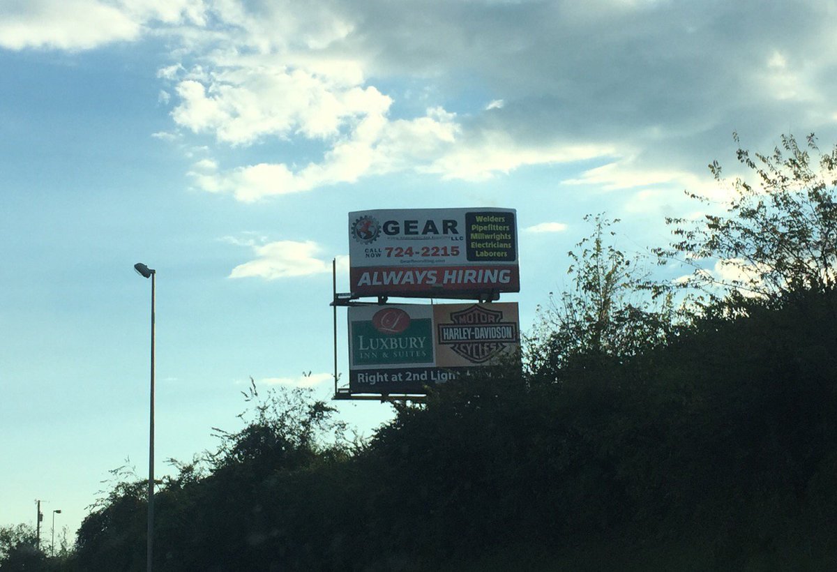 GEARRecruiting's tweet photo. Have you seen our new billboard? If you can't tell, we are looking to fill some spots. Give us a call if you are interested! #millwright #welder #pipefiter #maryville #tennessee https://t.co/zT6ZzrMe2h