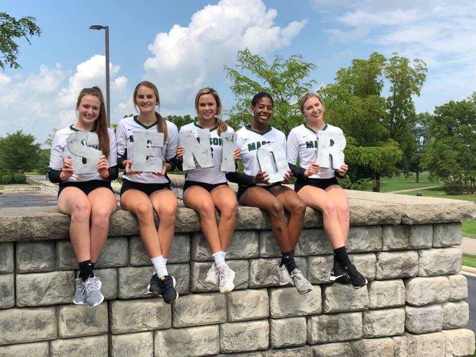 Carly Gallagher, Maggie King, Megan Elko, Kyra Simmons, and Kayla Ringwald—5 seniors who have meant a ton to Mason Volleyball over the years. Come celebrate and show love for this talented group. Senior Night: Tuesday vs McAuly-Mercy, 6:30, following the Frosh and JV matches.
