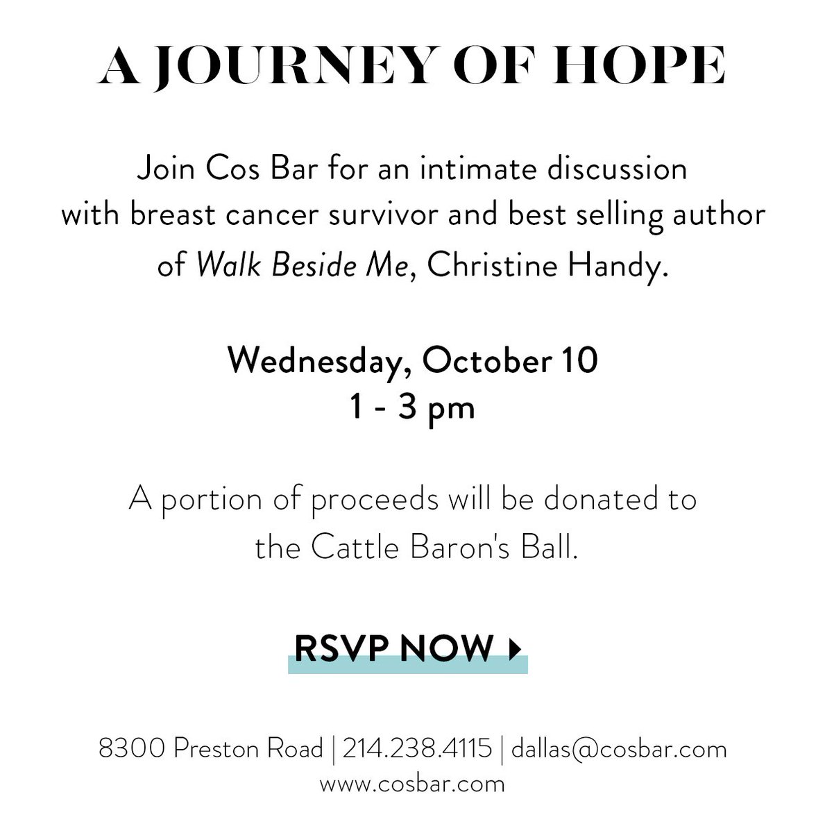 willow_mia's tweet photo. Heading to Dallas for this amazing moderated talk. If you are in the area join me at @CosBar  Dallas Wednesday From 1-3 pm. #WalkBesideMe #Cosbar #BreastCancerAwarenessMonth https://t.co/EgoVSaDkbD