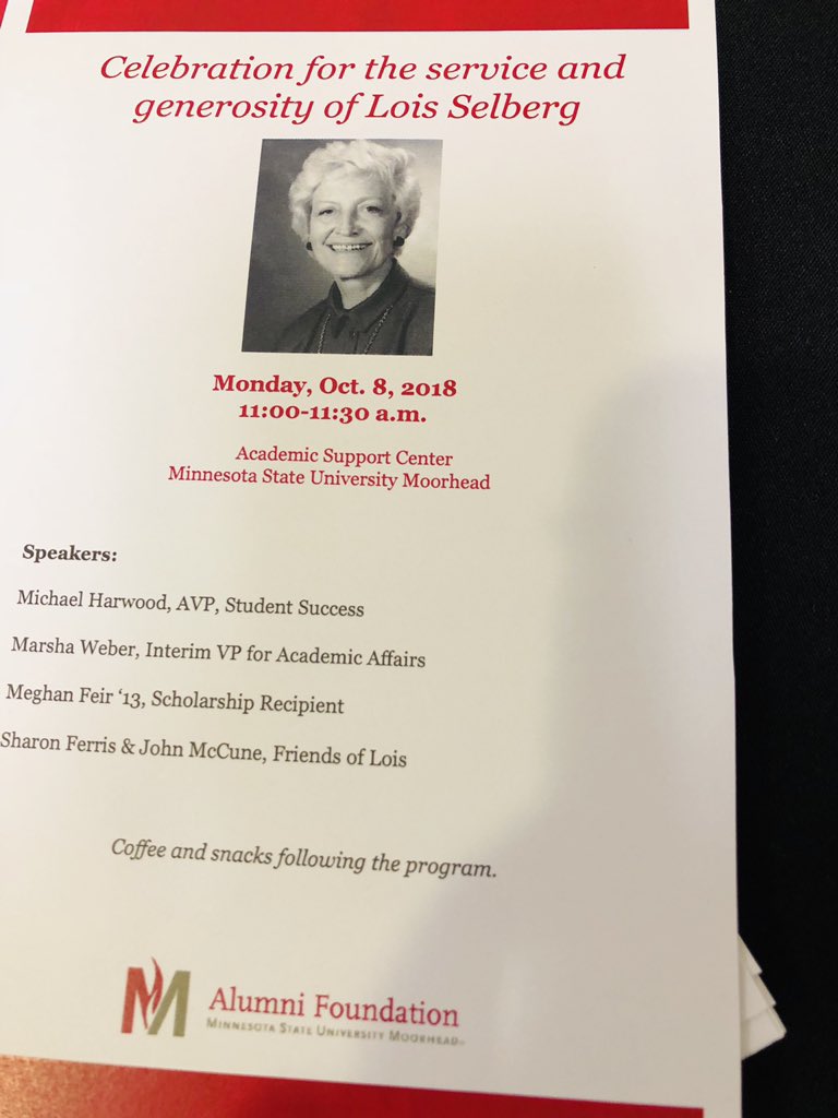 DrBrendaAH's tweet photo. We are gathered this morning in the Academic Support Center @MSUMoorhead to honor the service and generosity of scholarship donor, Lois Selberg. #StudentSuccess @MSUMmichael @jen_walthall Thank you! #DragonPride https://t.co/FjPGUcOehb