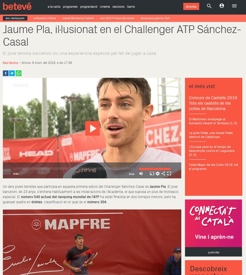 EmilioSanchezBn's tweet photo. #ChallengerSanchezCasalMapfre
Ha perdido en segunda ronda previa pero Jaume Pla @plamalfeito que entrena habitualmente en @SanchezCasal ha dejado muy buenas sensaciones. 
Su historia, su experiencia más personal... en @btvesports con @raulmarato 
https://t.co/knZJK1UbTc https://t.co/ZhIerujpVt