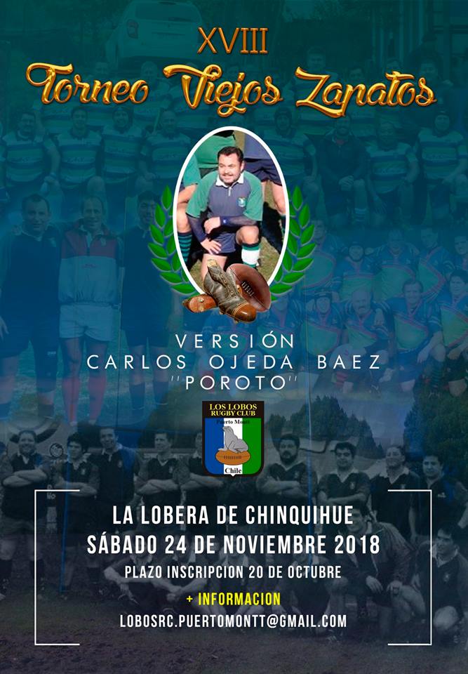 LosLobos_RC's tweet photo. El próximo 24 de Noviembre tendremos una una nueva versión de nuestro Clásico Torneo de los #ViejosZapatos, este año recordaremos a nuestro querido Carlos "Poroto"  Ojeda Baez,  todos invitados a ver ls partidos a nuestra Lobera de Chinquihue 🏉🏉🏉 https://t.co/V4HNESJ7Bb