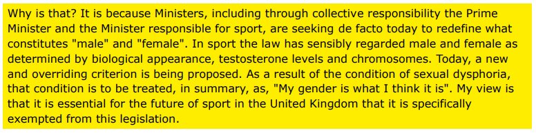 But Moynihan got it. He knows that this will change forever the definitions of male and female, affecting everyone.He attempts to get an exemption for sports.Thanks for trying.Oh, and look. One of the precursors of Self ID."My gender is what I say it is".He understood.