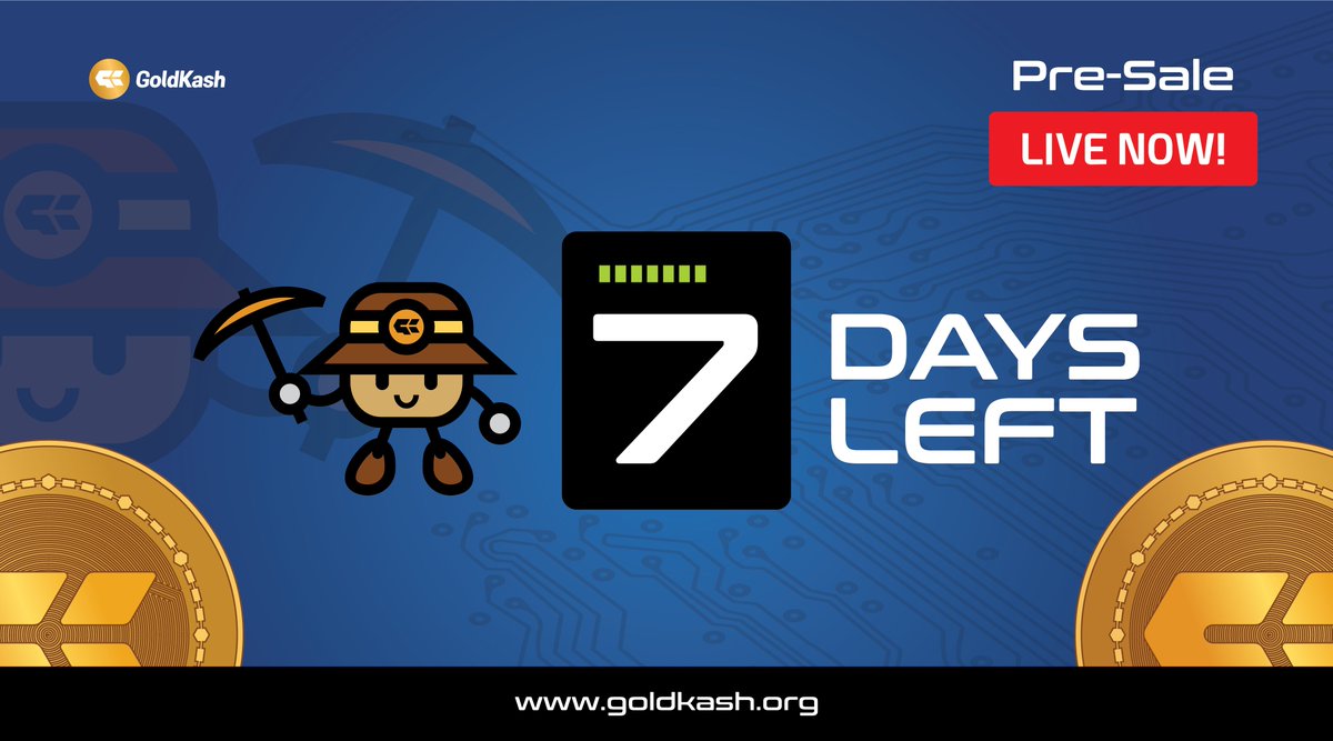 Hey Guys, there's only 7 days left for you to be a part of our pre-sale round! To participate, just register on our web wallet (wallet.goldkash.org) and receive your free XGK after the Mainnet release (15th of October). Don't missed this chance. Grab yours now!!