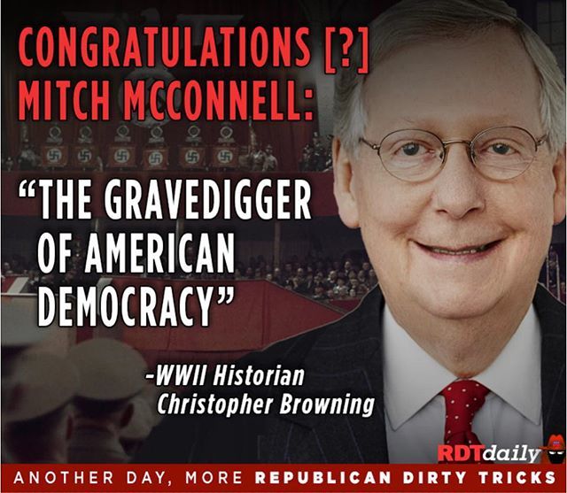 REALTaraDevlin's tweet image. Prominent WWII Historian says 1930s Germany had Paul von Hindenburg helping Nazis destroy democracy, and USA 2018 has Senate Majority Leader Mitch McConnell.  #rdtdaily #republicandirtytricks #kavanaughisguilty #gophateswomen #voteblue2018 #gophatesusa #… ift.tt/2QzHZXX