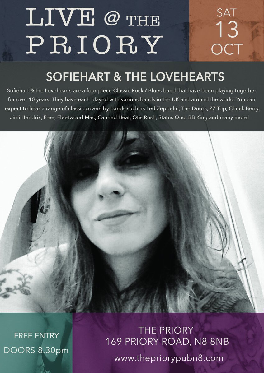 ThePrioryPubN8's tweet photo. Classic Rock/Blues band 'Sofiehart & the Lovehearts' are playing at the Priory Pub this Saturday!
For more info about this and other upcoming gigs check out our website.
https://t.co/1Qu27xJtkI
Xx https://t.co/YrJrqQp7Ya