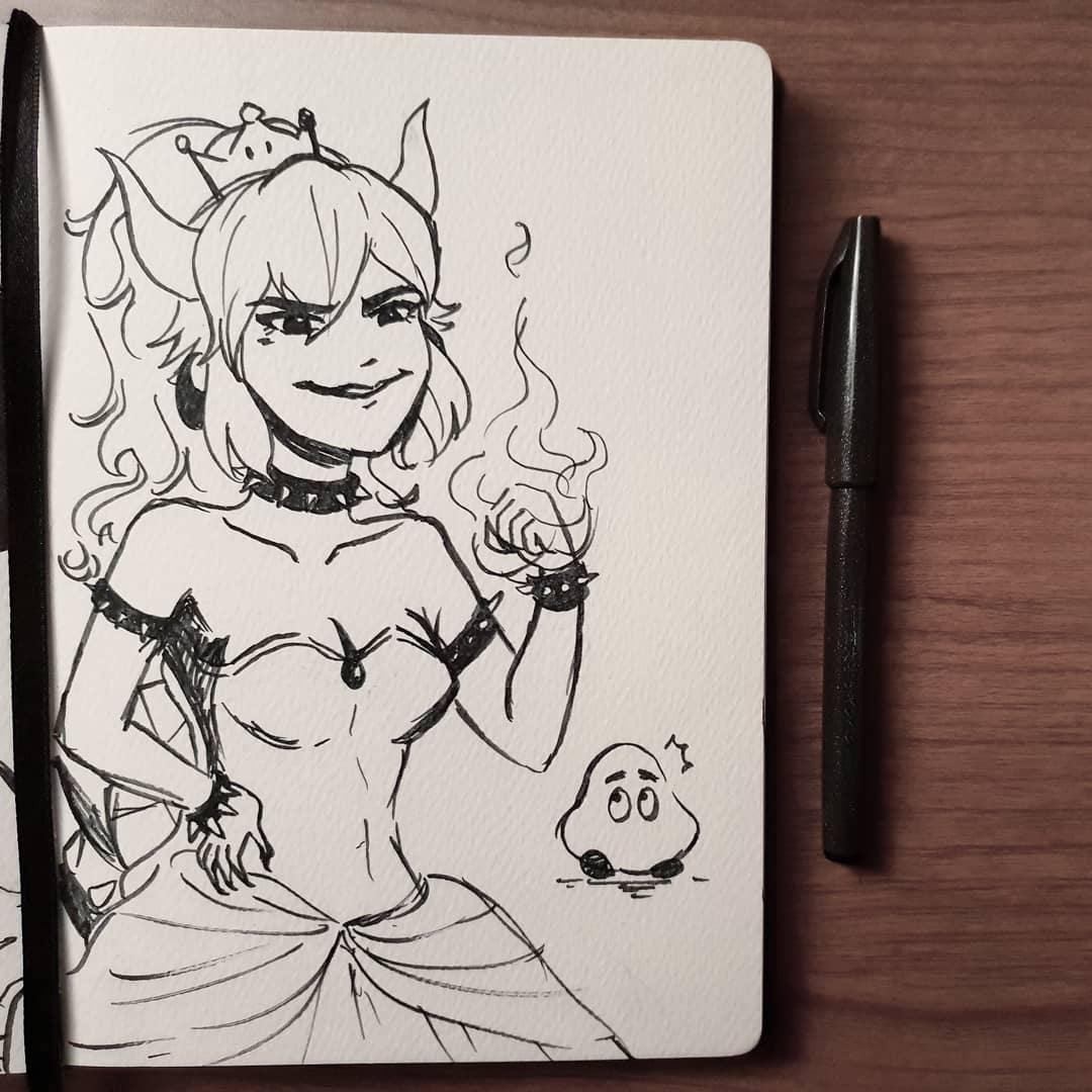 samarasketch's tweet photo. Guess who finally jumped on the bandwagon? I've been meaning to draw #bowsette for a long while and now the 👸🏼 has finally shown up in my sketchbook!! 😚 Just in time for day 8 of #inktober2018! 😁
-
#bowsettefanart #bowser #supermario #supercrown #princesskoopa #koopahime https://t.co/CByAuGfTn5