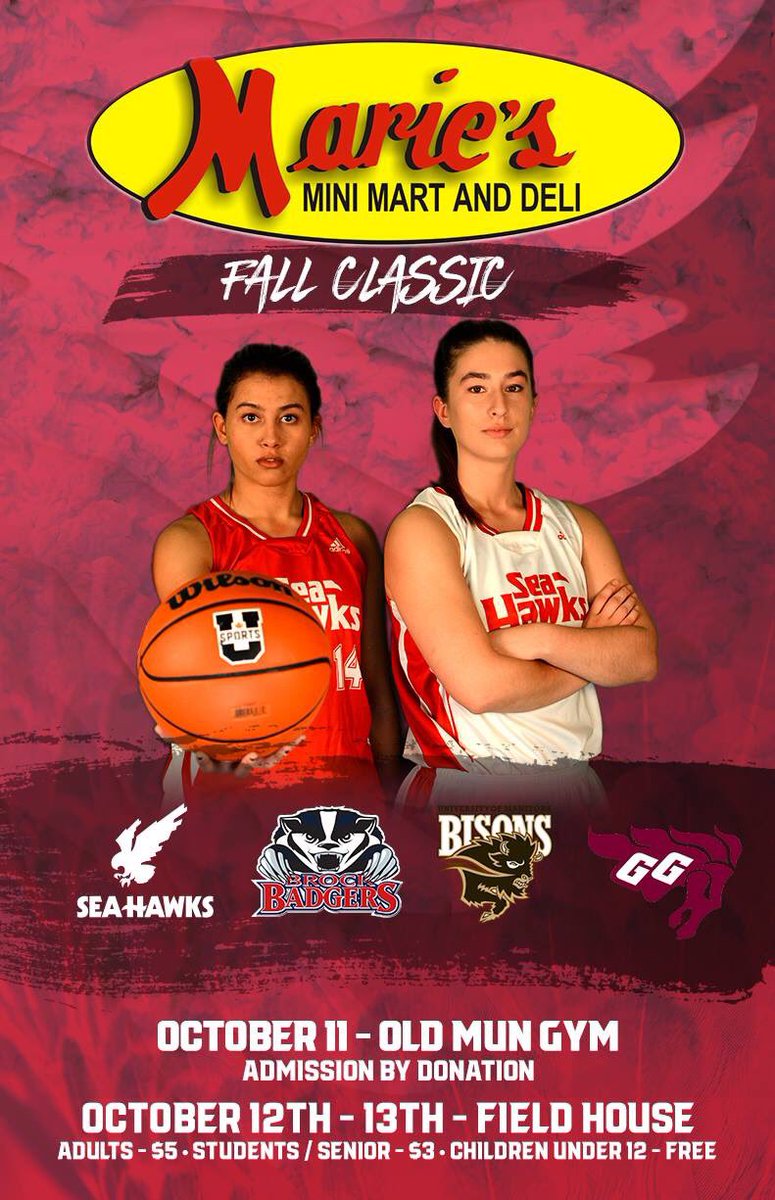 munwomensbball's tweet photo. Come out and catch some early basketball this weekend at our 3rd Annual Marie’s Mini Mart Fall Classic! 

Thursday, October 11th

8pm Mun vs Brock (Played in the OLD Mun Gym)

Friday, October 12th

8pm Mun vs Manitoba 

Saturday, October 13th

6pm Mun vs Ottawa https://t.co/nConuJAHQU
