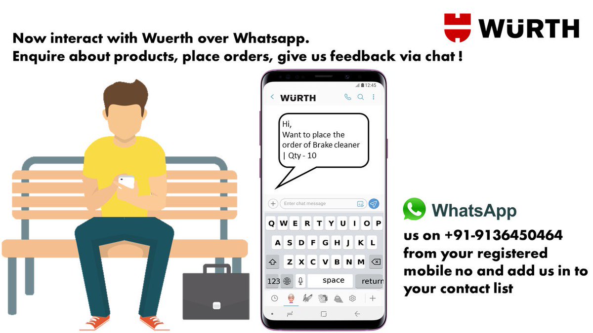 WuerthIndia's tweet photo. Now interact with Wuerth India over Whatsapp.
Inquire about products, place orders, give us feedback via chat !
Whatsapp us on +91-9136450464 and add us in your contact list today !

#Whatsapp #WhatsappforBusiness https://t.co/NujFrqTmSN