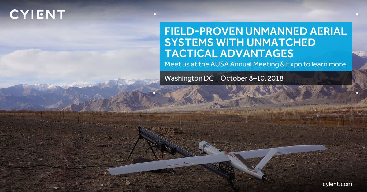 CyientAero's tweet photo. How can #defense forces meet #reconnaissance, #surveillance, &amp; #TargetAcquisition capabilities? Meet us @AUSAorg annual meeting &amp; expo to learn about #UnmannedAerialSystems designed for rapid deployment &amp; ops across harsh terrains. #UnitedStatesArmy #UAV https://t.co/Jm7ehxOMBS https://t.co/IUg6L6S5Kv