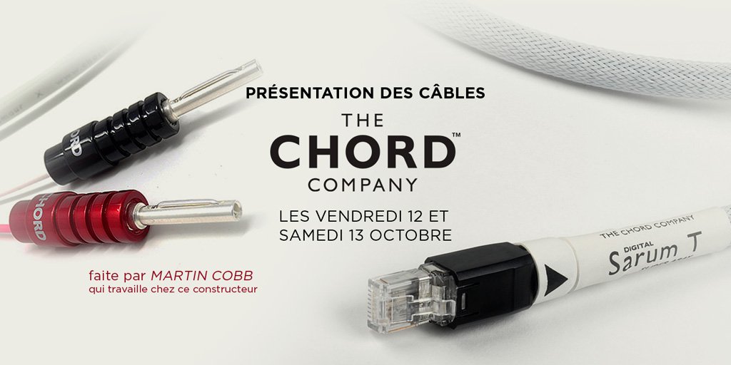 audiosynthese's tweet photo. Ven. 12 et Sam. 13 Oct. nous organisons au magasin une présentation des merveilleux câbles de la marque Chord Company. Martin Cobb de Chord Company sera présent.
En vedette: les Sarum T et Chord Music en modulation, haut-parleur et ethernet.
Venez nombreux écouter la différence! https://t.co/vkZyNkieqV