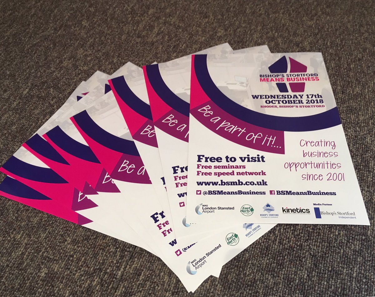9 days to go....it's time to put the posters up! 
Don't forget - Wednesday 17 October at Rhodes 10-4. Looking forward to seeing you there.
#BeAPartOfIt #Exhibition #Networking #Stortford #BSMB2018 #NewContacts #NewClients #PromoteYourself