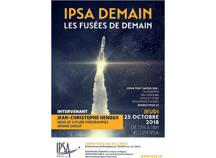 Aero_Nico's tweet photo. À quoi ressembleront les fusées de demain ? Réponse avec Jean-Christophe Henoux, VP Future Programmes @ArianeGroup et invité de la prochaine conférence @IPSA Demain, le jeudi 25 octobre 2018
#confipsa #fusee #espace #space #aerospace #ariane #ariane5 #arianeespace #arianegroup https://t.co/rc05wbstjJ