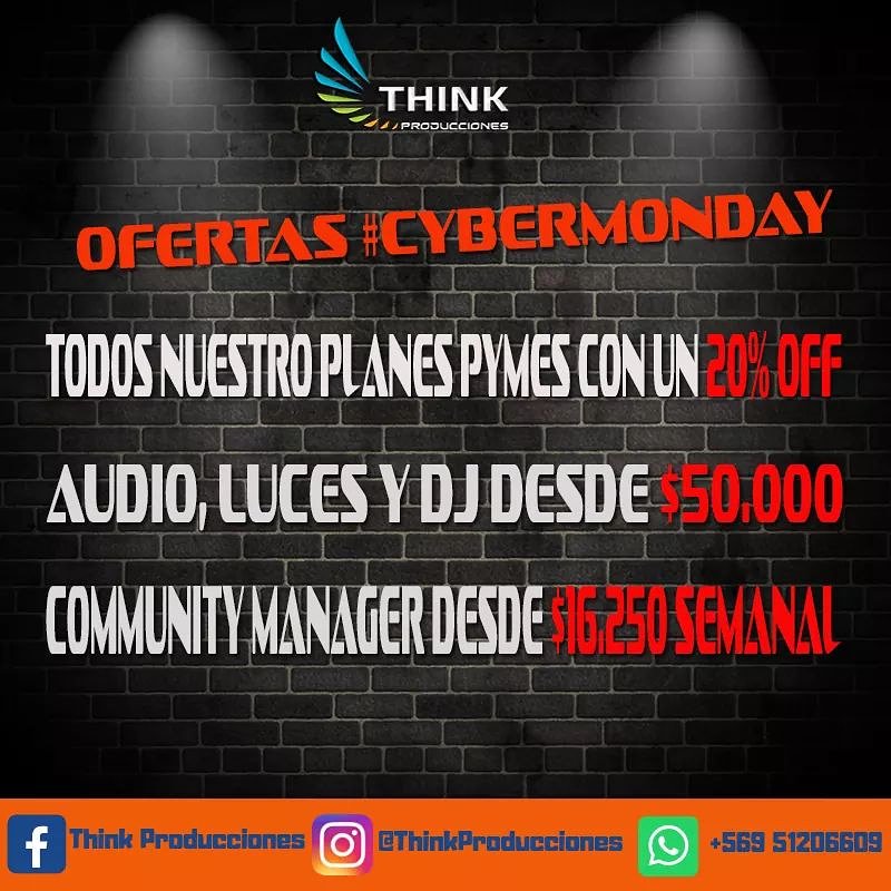 ThinkLimitada's tweet photo. #CyberMondayCL llegó a @ThinkLimitada 😲😎

Aprovecha nuestros planes y eventos todos rebajados! 🤯

#ChileConectado #Eventos #Marketing #marketingdigital #creacion #Web #Ofertas #descuentos https://t.co/ivuztGmggd