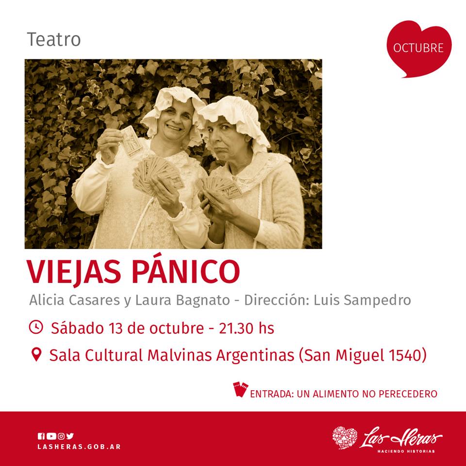 #CulturaLH 🎶🎭🎨Llega a Las Heras la obra consagrada del dramaturgo Luis Sampedro en Madrid con las actuaciones de Alicia Casares y Laura Bagnato. Este sábado 13 de octubre a las 21.30 horas en la <a href="/salamalvinasarg/">Sala Malvinas Arg.</a>. ❤️La entrada Un alimento no perecedero