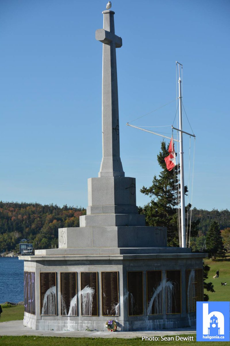 HaliBreaking's tweet photo. Disrespectful and childish.   The military memorial at Point Pleasant Park sits heavily vandalized with paint this Thanksgiving morning. https://t.co/GYGJPtP88G