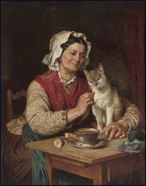 #artist 🎨Karl von Blaas🇦🇹(1815-1894, Eugene's father) shows how everybody can be enough happy: with a #cat and, of course, a cup of #tea. Enjoy new week!😍🐱🍵🍩 @Asamsakti @MayKingTea @ElieBautista @LuisaM56_ @CerisesMacaron