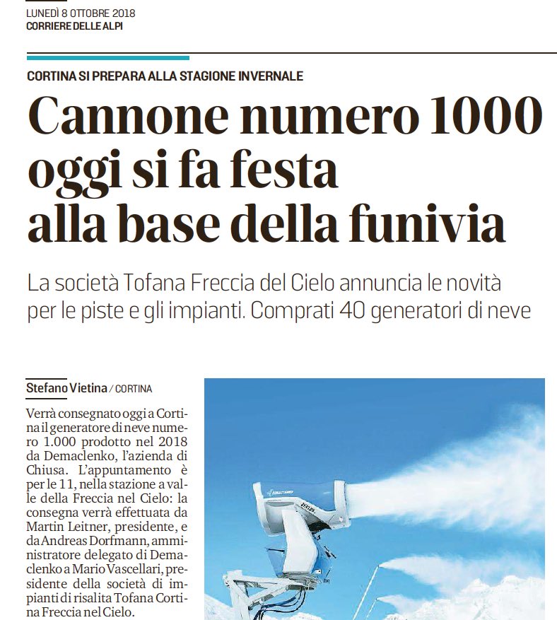 vietinas's tweet photo. Un nuovo generatore di neve #Demaclenko a Cortina, per la Freccia nel Cielo in #Tofana. Un mio articolo oggi sul @CorriereAlpi y https://t.co/5TxrQ22m2x