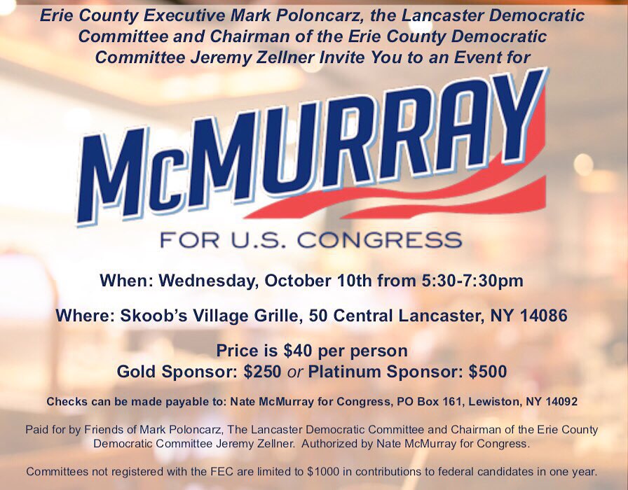 ZellnerforECDC's tweet photo. I am asked every day- βhow can we help defeat Chris Collins?β You can join the County Executive and I this Wednesday in support of @Nate_McMurray and help us send a message on November 6th! #NY27 #LukeWillWin https://t.co/LJBqslMmaj