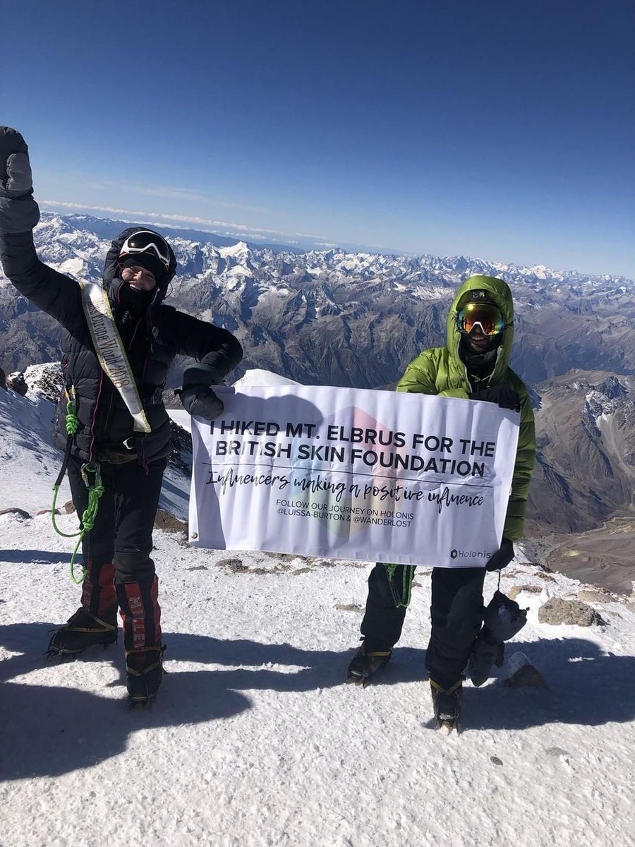 BSFcharity's tweet photo. Huge congrats to @Luissaburton for successfully climbing Mount Elbrus for the #BritishSkinFoundation! Big thanks to @WanderlostProd &amp; @HolonisSupport for their help too. Luissa has raised more than £10k for the BSF. Show your support https://t.co/eRyjnJzssY #MondayMotivation https://t.co/IIfC6YPJ5G