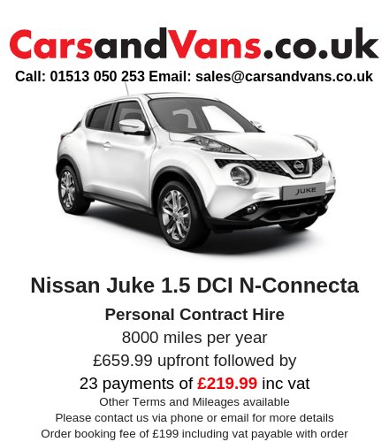 UKcarsandvans's tweet photo. Lease a brand new Nissan Juke 1.5 DCI N-Connecta from https://t.co/ms8dZiTdBN today! Plenty of models, mileages and colours available to fit any need. Please get in touch for more information or a quote today.

#Nissan #Juke #NissanJuke #DCI #Nconnecta #Lease #Rent #Hire #PCH https://t.co/heLwcrRNIp