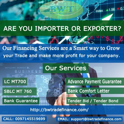 bwtradefinance's tweet photo. Are You Importer or Exporter?
Our Financing Services are a Smart Way to grow your trade & make more profit for your company.
Bronze Wing Trading can provide Trade Finance Services without any Collateral or Cash Margin.
#tradefinance #bronzewingtrading #lc #sblc #apg @bg #mt760 https://t.co/3ZhocKYSI2