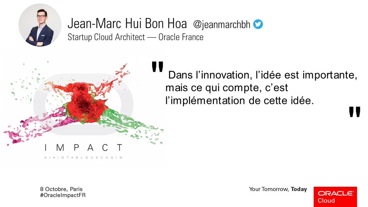 Oracle_France's tweet photo. 💬 #OracleImpactFR : @jeanmarchbh présente le programme d'accélération de startups Oracle. Son objectif est avant tout d'aider les futures licornes à implémenter leurs idées. #Oraclestartup #FrenchTech https://t.co/B0RQUn6w4J