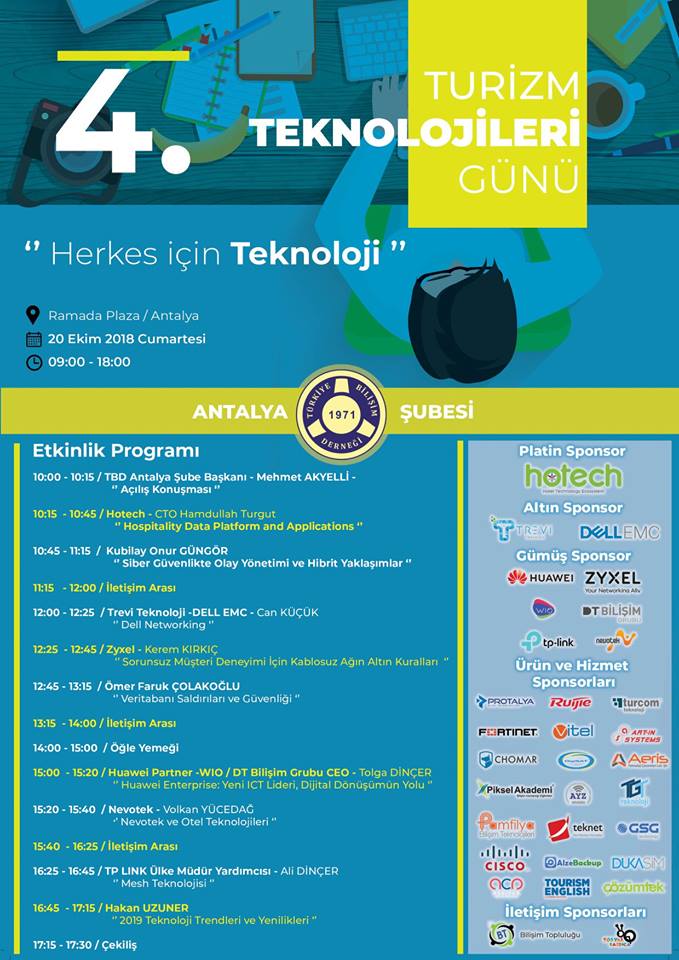 BToplulugu's tweet photo. “4.Turizm Teknolojileri Günü” etkinliğimize katkı ve katılımlarınızı bekliyoruz.
.
🗓️ : 20 Ekim 2018 Cumartesi
🕤 : 09.00 - 18.00
📍 : Ramada Plaza Antalya
.
Etkinlik Web Sitesi ve Kayıt : https://t.co/uMSBK4bsdw.
.
#tbd #tbdantalya #turizmteknolojilerigunu #herkesicinteknoloji https://t.co/uq29oeFiDs