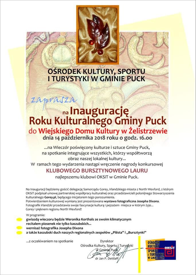 Love_Gorey's tweet photo. Congrats to @Jdixonphotos - #photography exhibition in Gmina Puck, #Poland. 
Part of Cultural Year in the Puck District, Kashubia &amp; first project of @GoreyPl &amp; The Center of Culture, Sport and Tourism in Puck District. Official opening Oct 14. 
@PolskaEire @polish @PLinIreland https://t.co/cAlkFNqtci