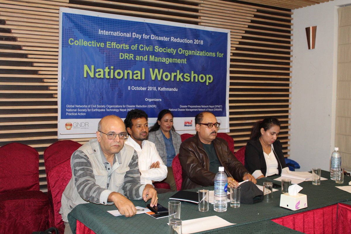NSETNepal1's tweet photo. Nat'l Workshop on "Collective Efforts of Civil Society organizations for DRR and Management" conducted on the occasion of 'Int'l Day for Disaster Reduction 2018' on Oct 8, 2018 in Kathmandu. The 1 day workshop was jointly organized by  #GNDR #NSET #PracticalAction #DPNET #DiMaNN https://t.co/YATLaG6tVT