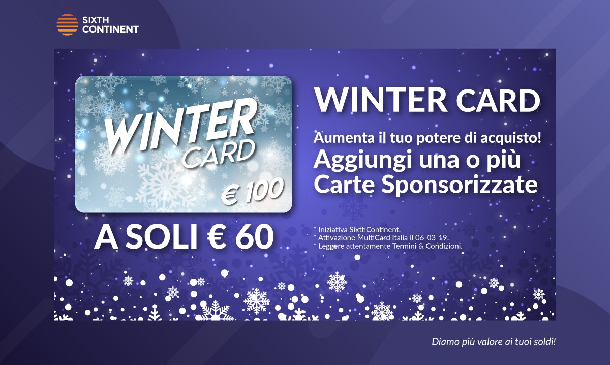 sxc_italia's tweet photo. Rendi dolce l’ inverno, acquista la #winter card da€ 100 a € 60. E’ un’ offerta #limitata nel tempo. Corri sul nostro sito e non fartela sfuggire..!#spendifferent https://t.co/A3LMrOBzZs