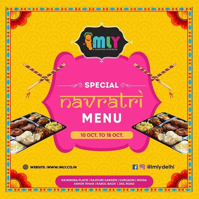 Tickle your taste buds with our delectable Navratri Thali from 10th to 18th Oct. Feast on some of the mouth-watering delicacies from our special Navratras Menu prepared without onion &amp; garlic.

For reservation -9999003281

#imly #navratrispecial #festiva… ift.tt/2IJt7Ub