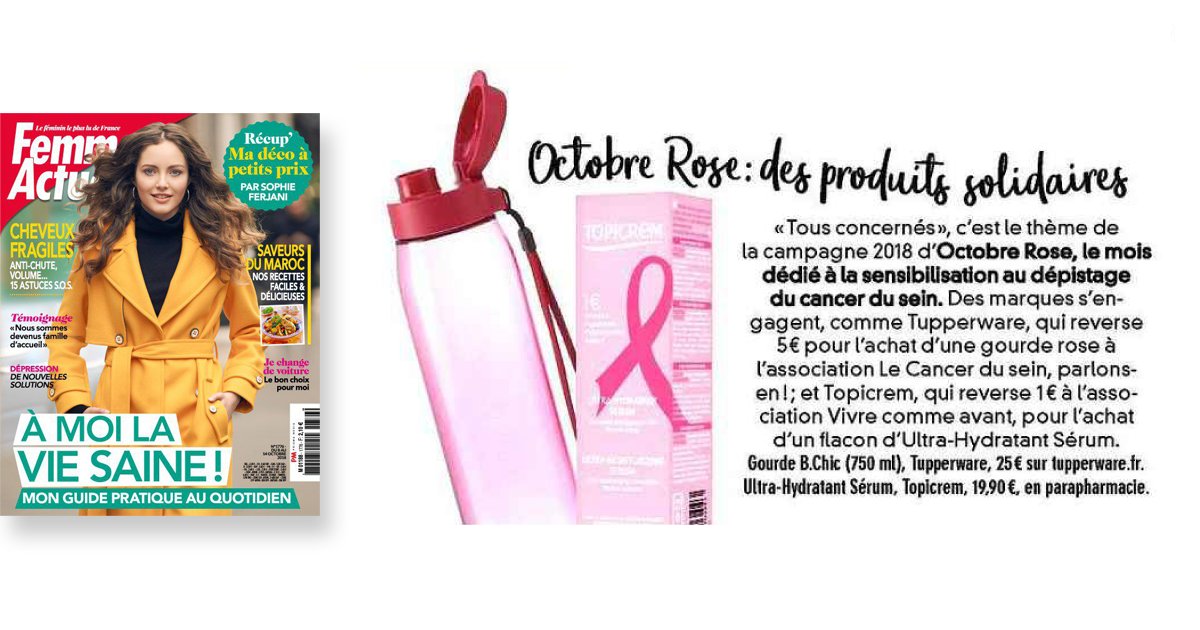 tupperware_fr's tweet photo. La #Bchic, notre nouvelle #EcoBouteille féminine et engagée, est dans le dernier @femmeactuelle 💕 @RubanRose https://t.co/nWtDl1vXFx