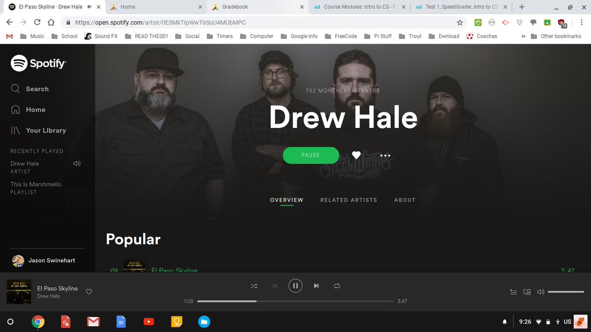 Jason_Swinehart's tweet photo. Working on grades and school work... all music was annoying me as all get out... switched to my @DrewHaleBand playlist on @spotify. Now I'm moving along. #ElPasoSkyline #DrewHale #IKnowTheDrummer #TraverseCity #MichiganRaised https://t.co/04TSu6MUU7