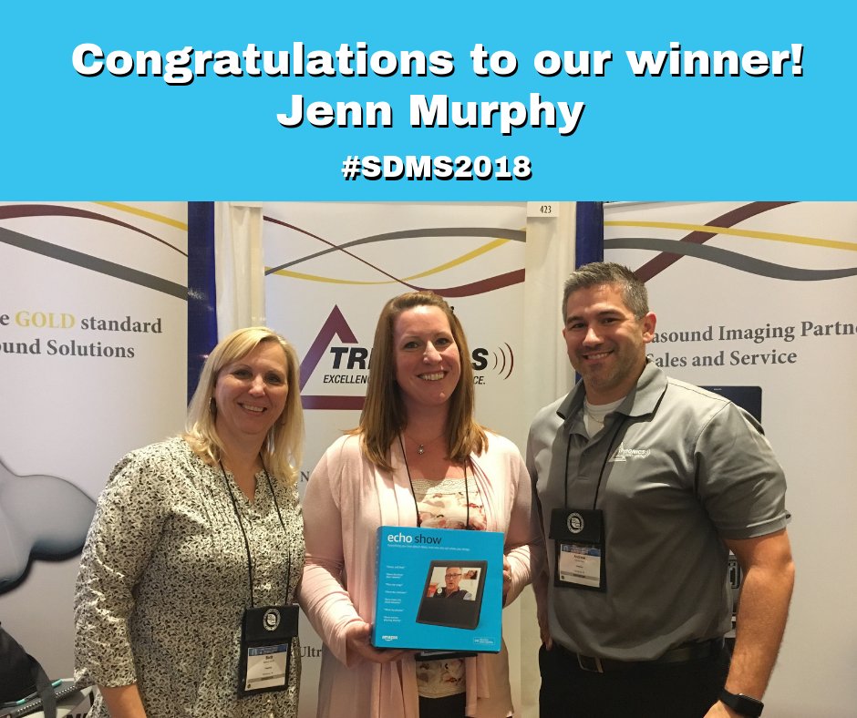 _Trisonics_'s tweet photo. We had a blast this weekend at SDMS Conference 2018! Congratulations to Jenn Murphy of St. Luke's University Health Network, who was the winner of our Amazon Echo Show giveaway. If you saw us at the show, be sure to follow up about our SDMS probe special! #SDMS2018 https://t.co/WpG9xhl7bk