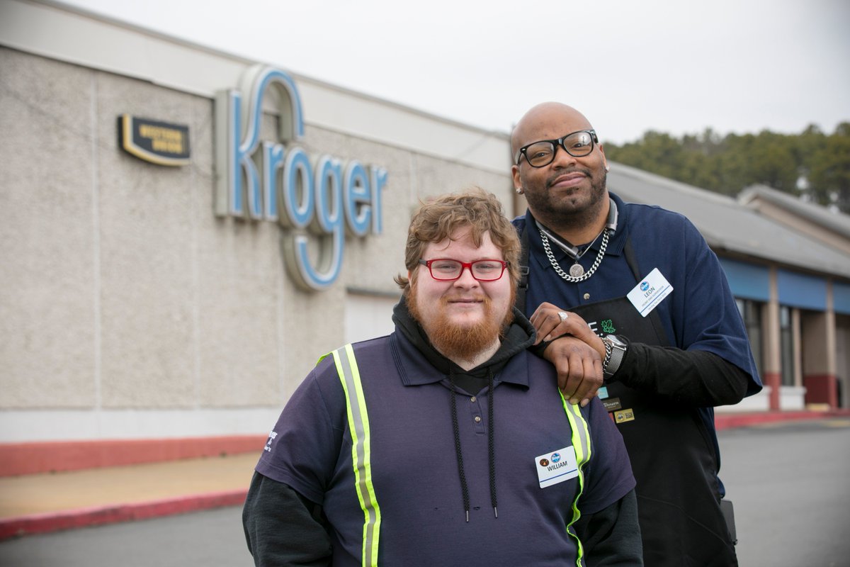 GoodwillAR's tweet photo. October is Disability Employment Awareness Month. We'd like you to meet William (left). After participating in Goodwill's Horizon's job training program, he was hired by @kroger in Little Rock, and we are very proud of the great job he's doing. #employ #empower #americasworkforce https://t.co/yRZiUqNgOY