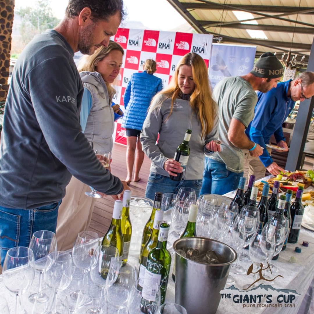 <a href="/giantscupTR/">The Giant's Cup</a> runners are treated to cheese and wine tasting after two days of #puremountaintrail .... thegiantscup.co.za/enter-race/