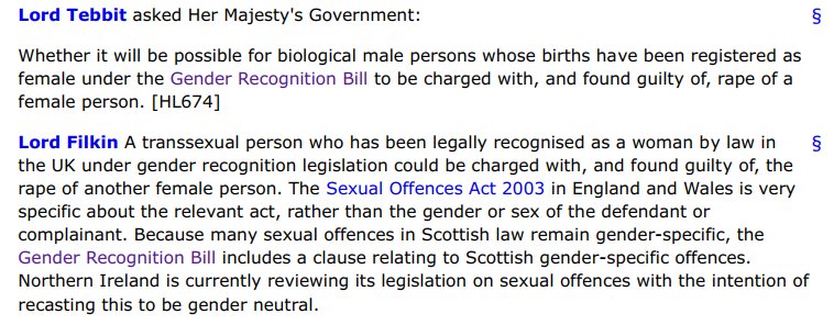 This paved the way for what we've now seen evidence for: that 'female' people with penises can commit rape.As we now know, this happensTebbit anticipated it, and the Govt acknowledged this would happen. #GRA2004