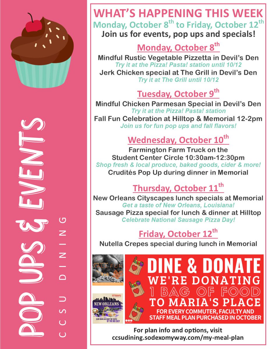We've got fun plans and delicious specials for the week ahead! Join us 👯🕺🏽 #ccsu