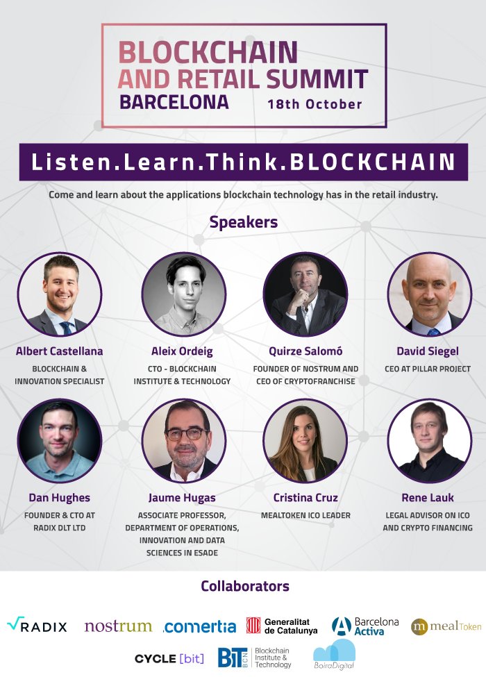 Only 10 days left!
 Important speakers from all over will explain their vision about how blockchain will have an impact on the retail industry
Free registration: lnkd.in/gDK4vzK
#blockchain #cryptoFranchise #BCNblockchainweek