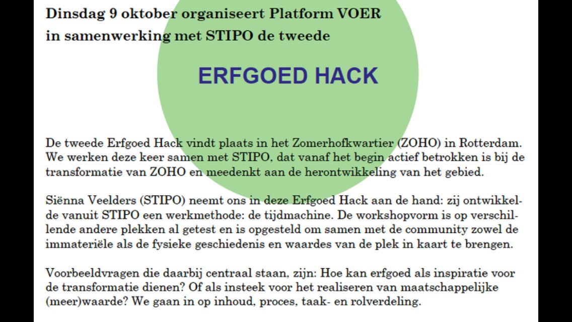 platformVOER's tweet photo. Last minute kans: doe morgen 14.30 mee aan #erfgoedhack in @ZOHOROTTERDAM bij @Stipoteam Stuur een DM naar Platform VOER als je mee wil doen https://t.co/FtjBPcqy4j