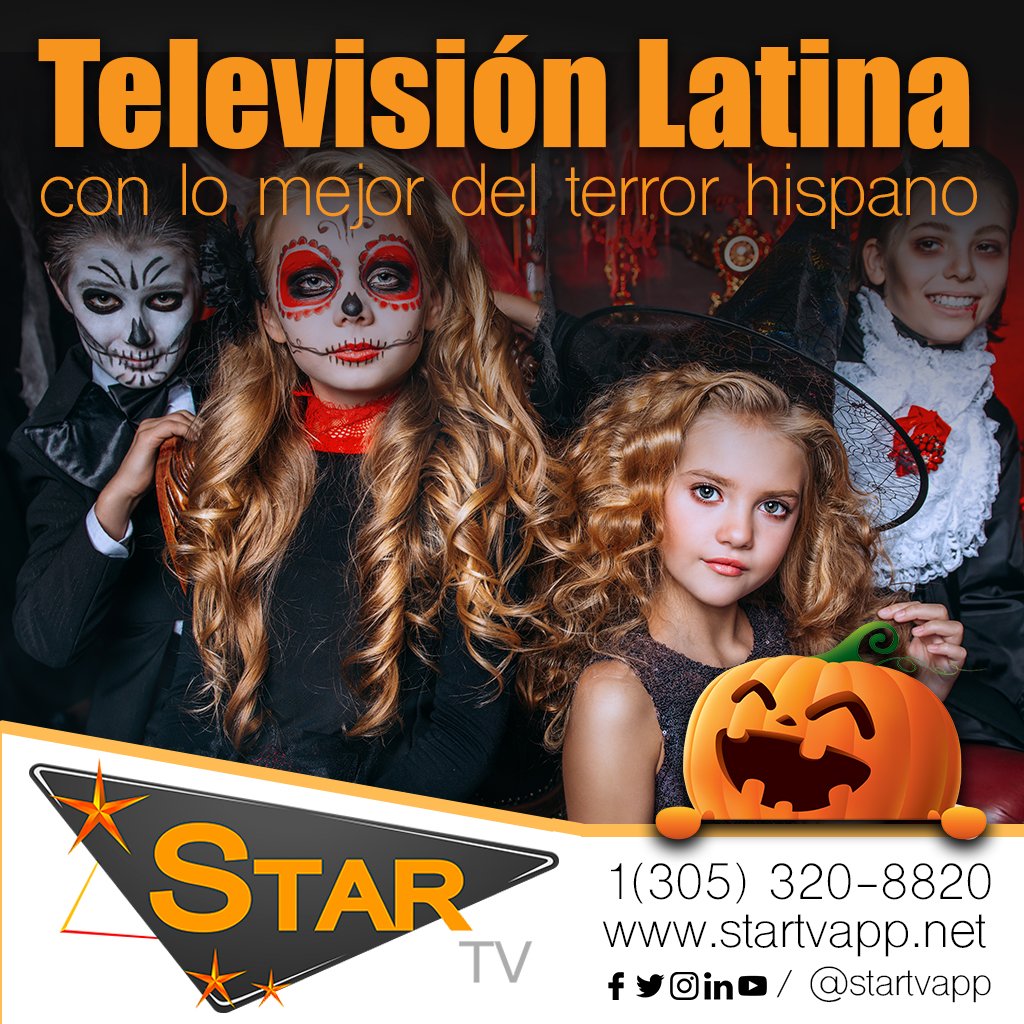 StartvApp's tweet photo. Deja que tus niños disfruten también de la mejor televisión hispana en este mes de #Halloween con #startvapp. Suscribase al 305-320-8820 o en https://t.co/4H0OI30xWT #tvhispana #tvlatina #streamtv #tv #miami https://t.co/gceOHY2Cyz