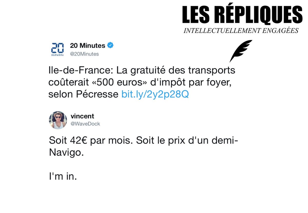 Les_Repliques's tweet photo. Ile-de-France : la présidente de la région @vpecresse écarte la possibilité de la gratuité des transports qui selon elle serait "profondément inadaptée" et coûterait "500€" par foyer

@WaveDock https://t.co/cL0s6JqD2q