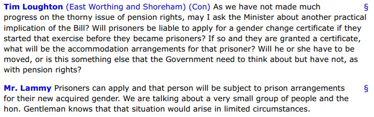 Each time someone raised concerns about prisoners and gender, they'd get a response like this one from Lammy. Tiny number, hardly ever gonna happen, only certificated transsexuals. Right.