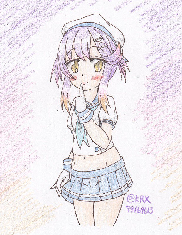 #艦これ版深夜の真剣お絵描き60分一本勝負
 #艦これ版真剣お絵描き60分一本勝負_20181008
 #対馬
択捉型の髪は塗ってておもしろい 