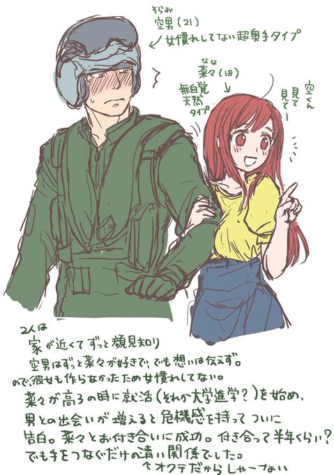 色々描いてたらつい楽しくなってしまったやつ
男の名前適当すぎて最初笑ったけど女の子に呼ばせてたら段々しっくりきてワロタ 