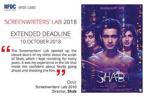 nfdcindia's tweet photo. Indian Writers' || Original stories 

Submit your application to the 12th edition Screenwriters' Lab before 10 October 2018!

Apply now - https://t.co/w1w9psKmHi

#SWL2018 #Screenwriters #SubmitNpw https://t.co/wFrHtDgBh2